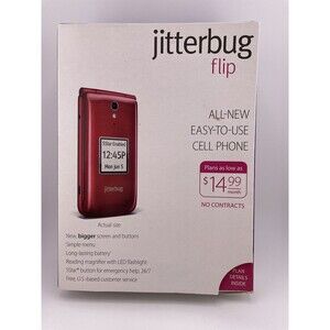 Jitterbug Flip Cell Phone Red Great Call Alcatel One with car charger